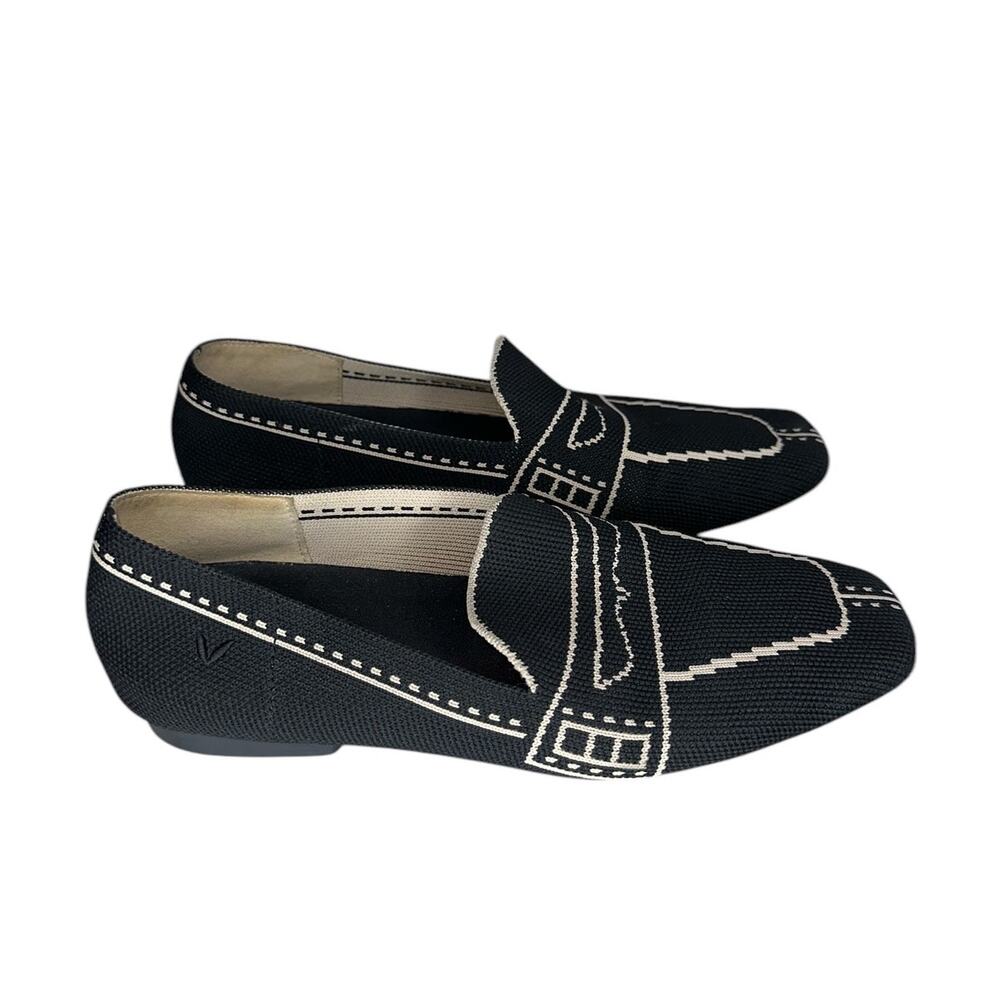 Vivaia Square Toe Patterned Loafers Deep Ebony Black Flats Loafers Shoes Size 7